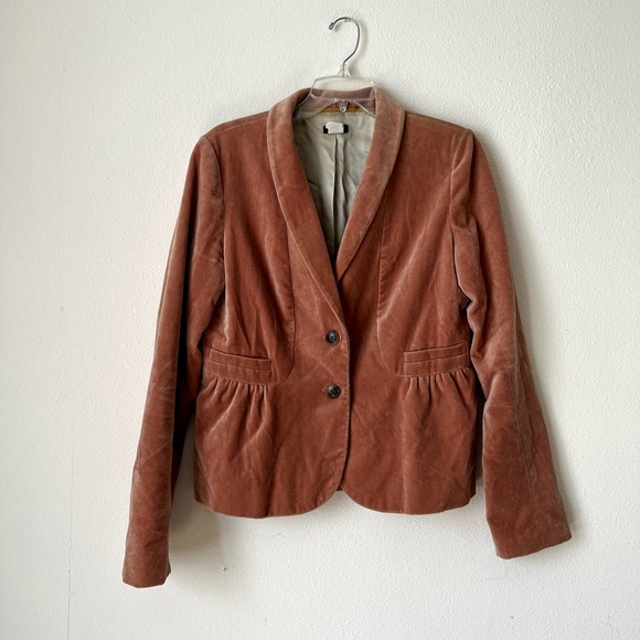 J.CREW Jackets & Blazers - J.Crew Womens Blazer Jacket Velour Suede Button Front Pleated Brown Orange 12T